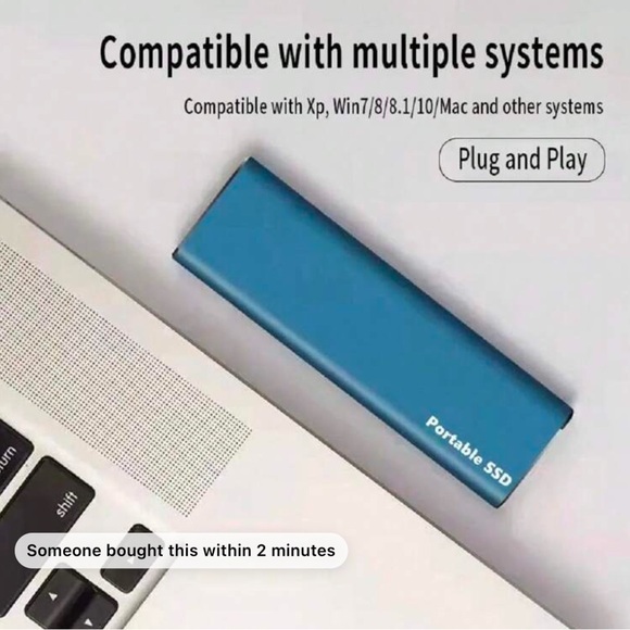 30TB Blue External Hard Drive Type-C/USB 3.1 High-Speed (With 1pc OTG Adapter) - Picture 4 of 5